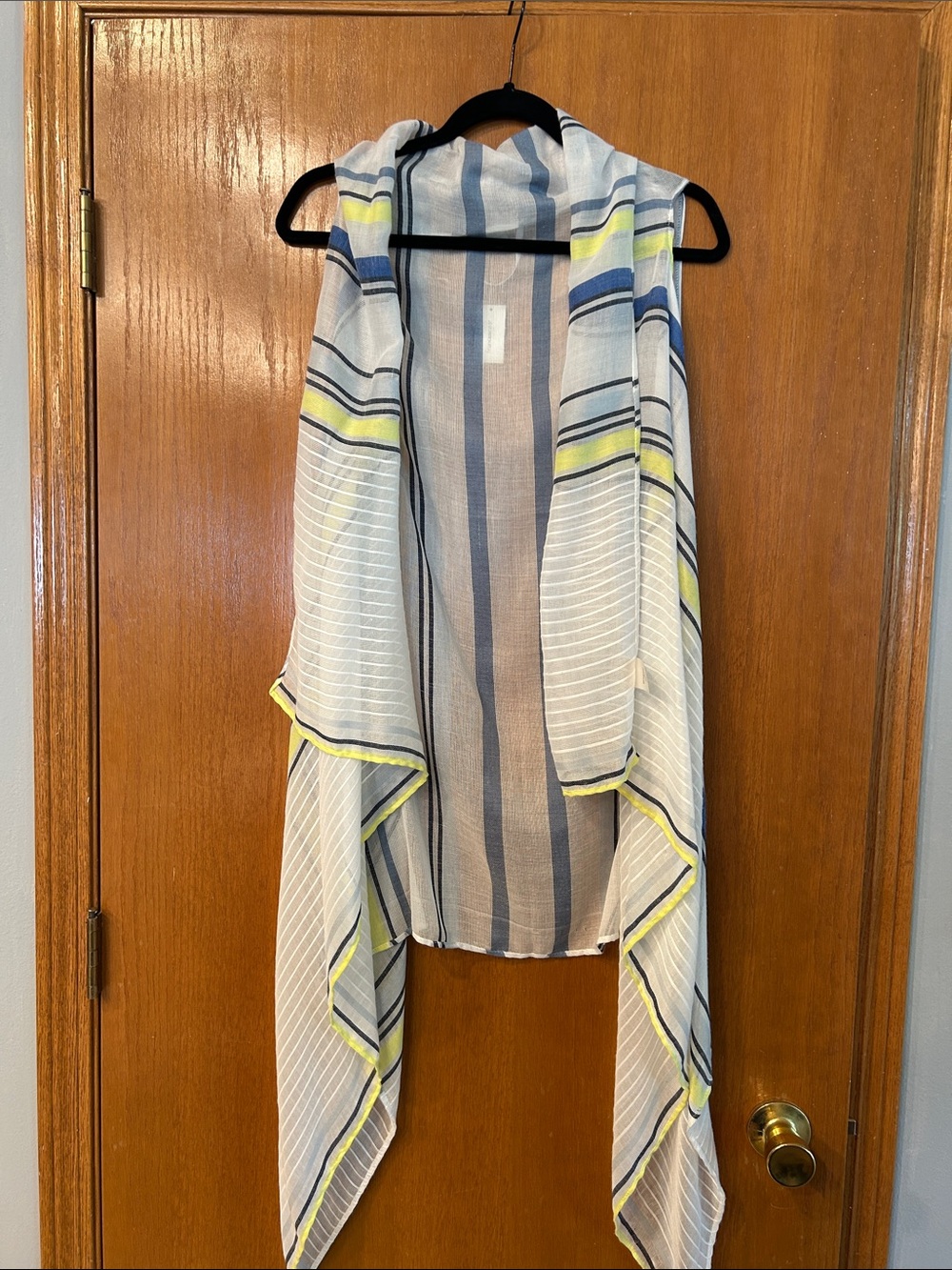Francesca's Sheer Striped Open Vest - Blue, White